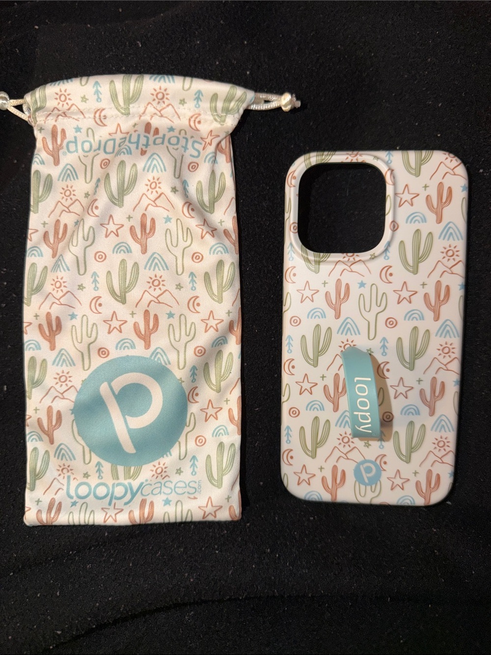 Loopy Case Desert Cactus Pattern Phone Case with Loopy Grip - White/Green/Pink